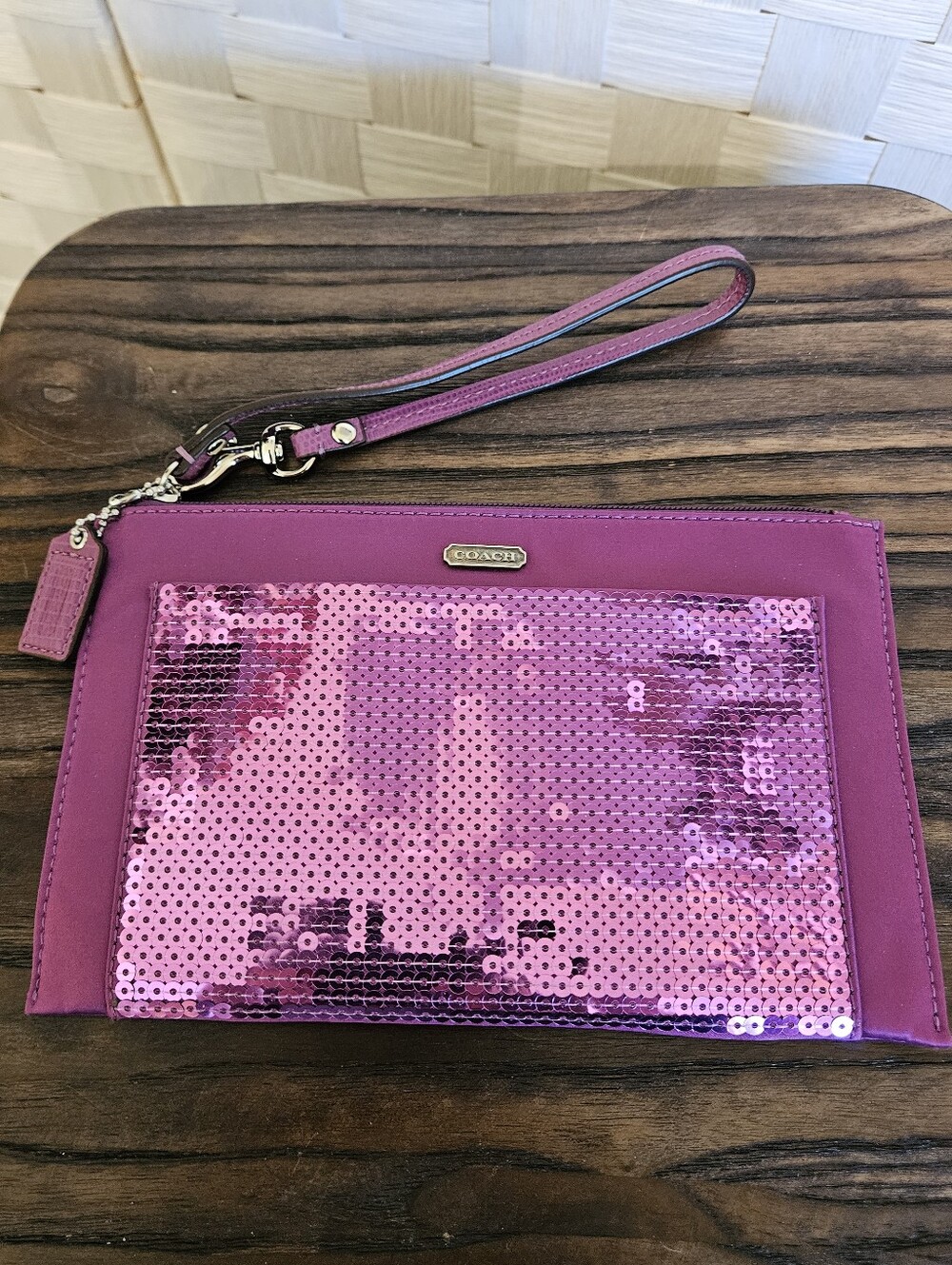 Coach Purple Sequin Party Clutch Wristlet Bag F49887